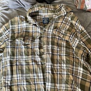 Green and white flannel shirt